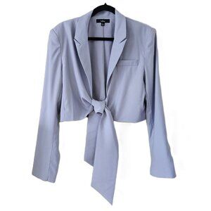 Lulus Suit Your Style light grey tie-front LS cropped blazer womens size L